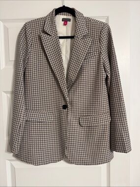 Women’s Checked Single-Button Blazer - Cream & Black